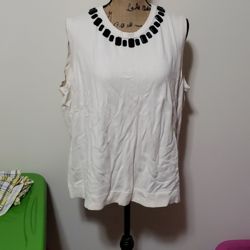 3x cream tank top with jewels on neckline